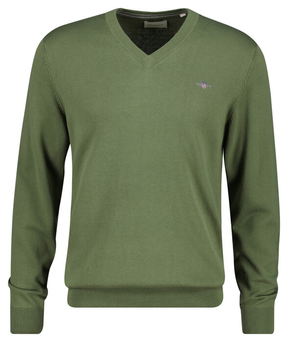 Gant Classic Cotton V-Neck Trui Dry Herb Green