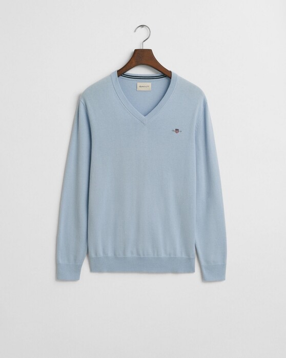 Gant Classic Cotton V-Neck Trui Fresh Blue