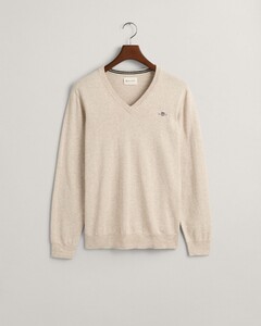 Gant Classic Cotton V-Neck Trui Licht Beige Melange
