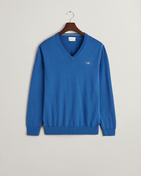 Gant Classic Cotton V-Neck Trui Rich Blue