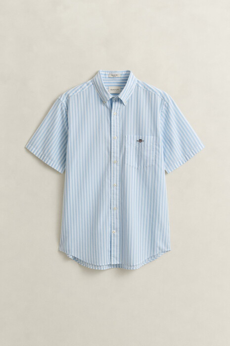 Gant Classic Poplin Stripe Short Sleeve Overhemd Sky Blue