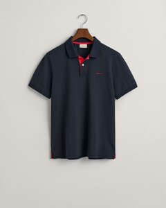 Gant Contrast Piqué Short Sleeve Subtle Stretch Polo Avond Blauw