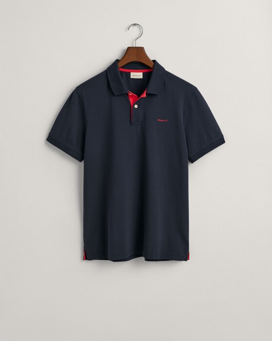 Gant Contrast Piqué Short Sleeve Subtle Stretch Polo Avond Blauw