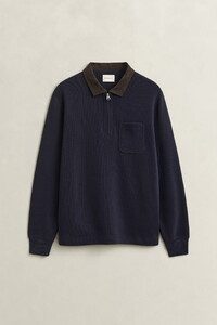 Gant Corduroy Collar Half Zip Heavy Rugger Trui Avond Blauw