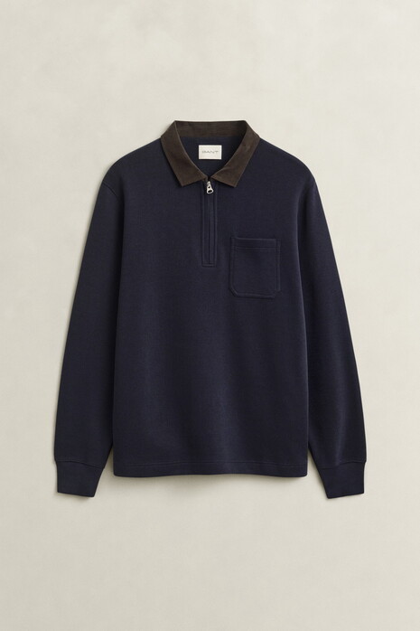 Gant Corduroy Collar Half Zip Heavy Rugger Trui Avond Blauw