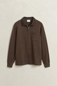 Gant Corduroy Collar Half Zip Heavy Rugger Trui Zwart-Bruin