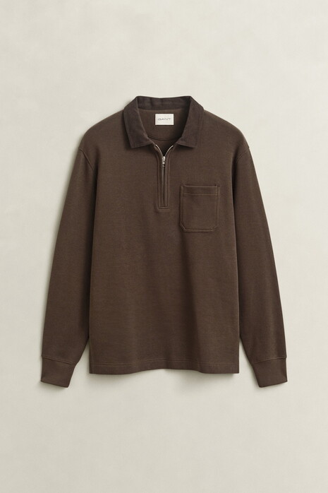 Gant Corduroy Collar Half Zip Heavy Rugger Trui Zwart-Bruin