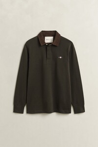 Gant Corduroy Polo Collar Heavy Rugger Pullover Dark Moss Green