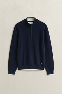 Gant Cotton Blend Rib Half Zip Trui Avond Blauw