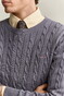 Gant Cotton Cable Crew Neck Pullover Mid Grey