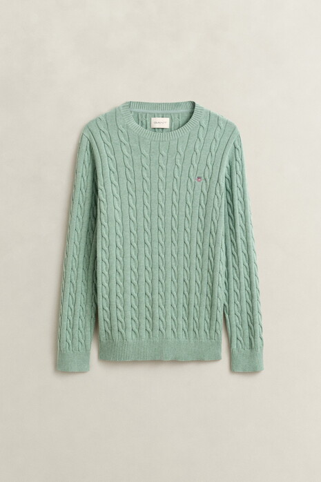 Gant Cotton Cable Crew Neck Pullover Soft Green Melange