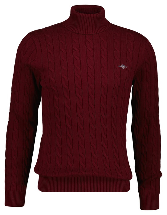 Gant Cotton Cable Rollneck Trui Plumped Red