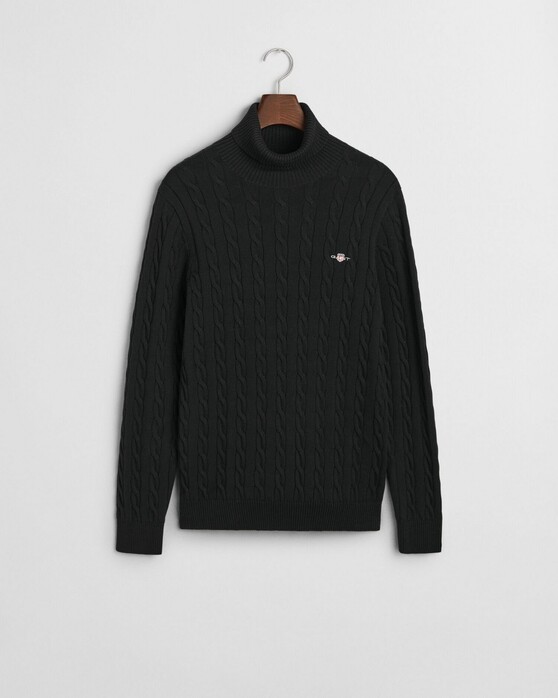 Gant Cotton Cable Rollneck Trui Zwart