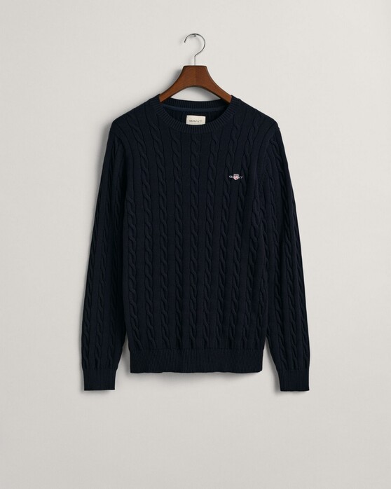 Gant Cotton Cable Ronde Hals Trui Avond Blauw