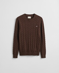 Gant Cotton Cable Ronde Hals Trui Brown Melange