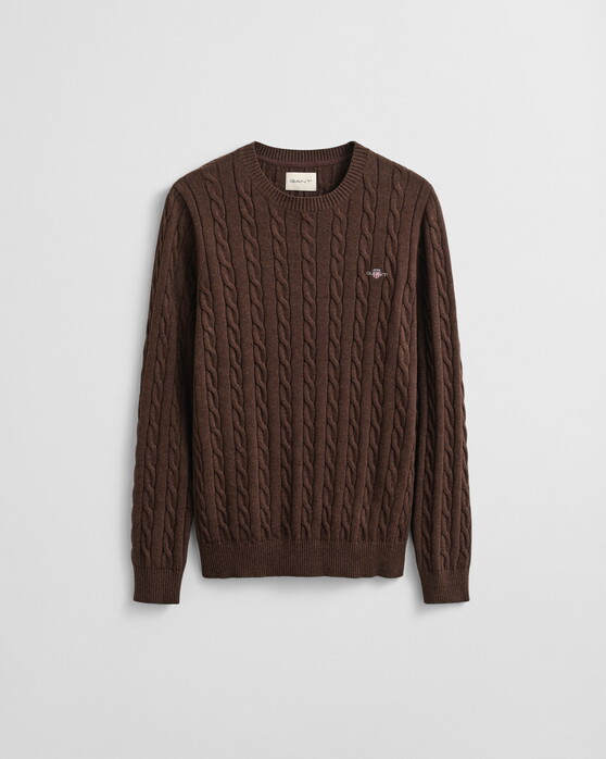 Gant Cotton Cable Ronde Hals Trui Brown Melange