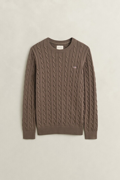 Gant Cotton Cable Ronde Hals Trui Faded Taupe