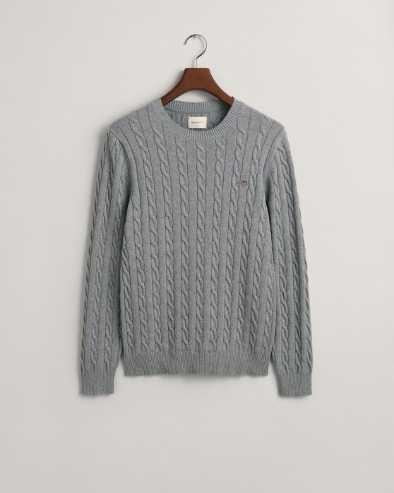 Gant Cotton Cable Ronde Hals Trui Grijs Melange