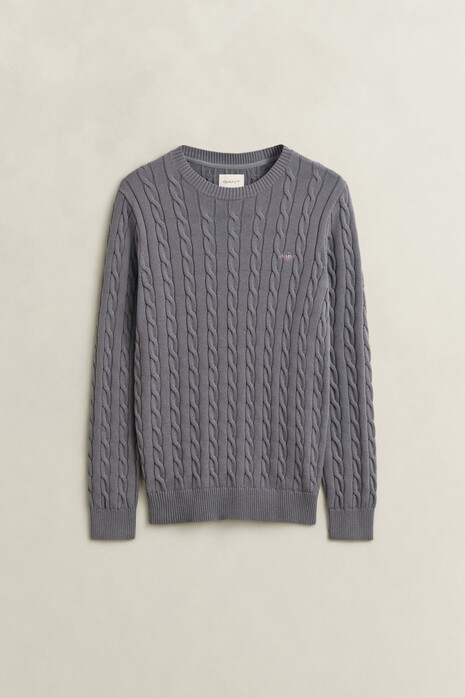 Gant Cotton Cable Ronde Hals Trui Midden Grijs
