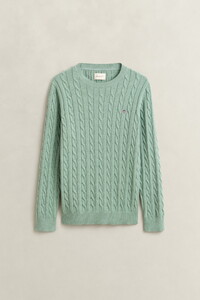 Gant Cotton Cable Ronde Hals Trui Soft Green Melange