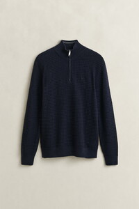 Gant Cotton Check Texture Half Zip Trui Avond Blauw