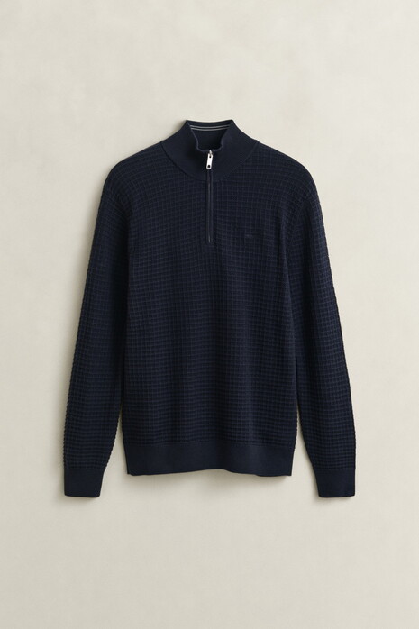 Gant Cotton Check Texture Half Zip Trui Avond Blauw