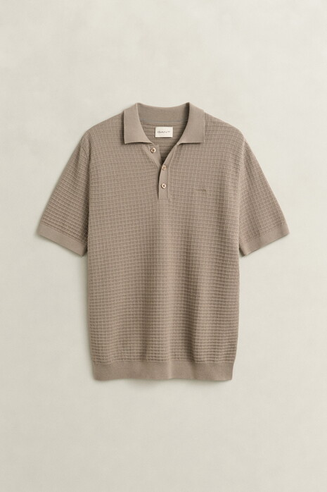 Gant Cotton Check Texture Short Sleeve Polosweater Pullover Mist Taupe