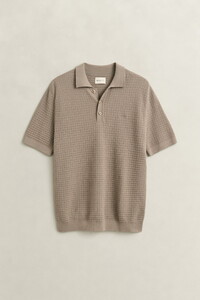 Gant Cotton Check Texture Short Sleeve Polosweater Trui Mist Taupe