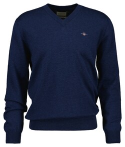 Gant Cotton Lambswool V-Neck Trui Dark Jeansblue Melange