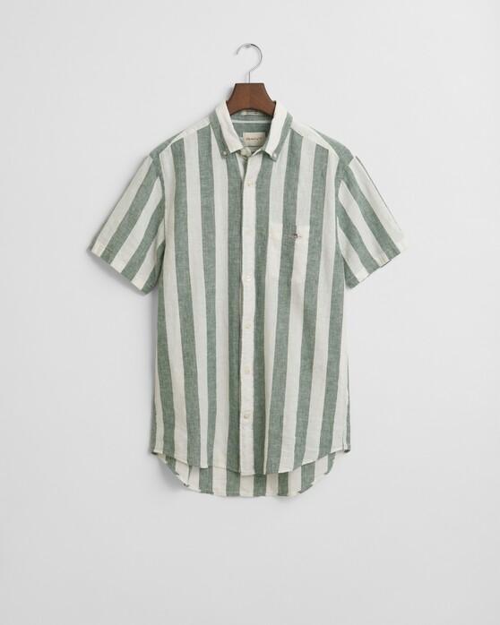 Gant Cotton Linnen Yarn Dyed Stripes Overhemd Woody Green