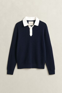 Gant Cotton Merino Rugger Subtle Ribbed Texture Trui Avond Blauw