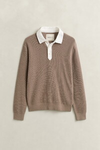 Gant Cotton Merino Rugger Subtle Ribbed Texture Trui Mist Taupe