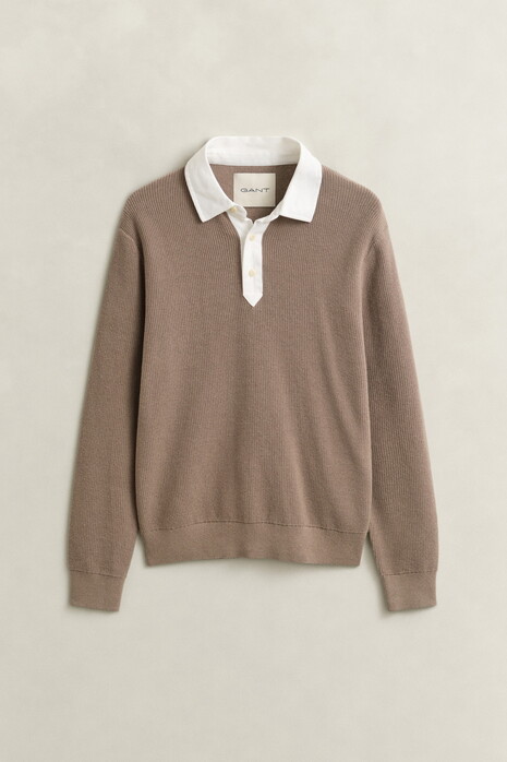 Gant Cotton Merino Rugger Subtle Ribbed Texture Trui Mist Taupe