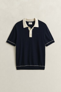 Gant Cotton Modal Polo Pullover Luxury Contrast Stripe Details Poloshirt Evening Blue