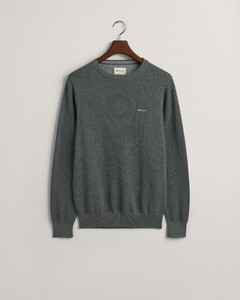 Gant Cotton Piqué Ronde Hals Trui Dark Grey Melange