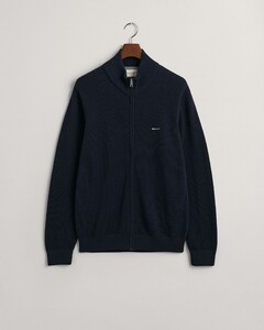 Gant Cotton Piqué Zip Cardigan Vest Avond Blauw