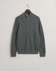 Gant Cotton Piqué Zip Cardigan Vest Dark Grey Melange