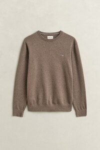 Gant Cotton Plain Jersey Knit Sweater Small Archive Shield Logo Trui Dark Hazelnut Melange