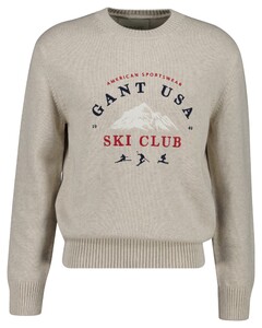 Gant Embroidered Graphic Ski Club Crew Neck Trui Seed Melange