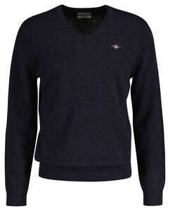 Gant Extrafine Lambswool V-Neck Trui Dark Navy Melange