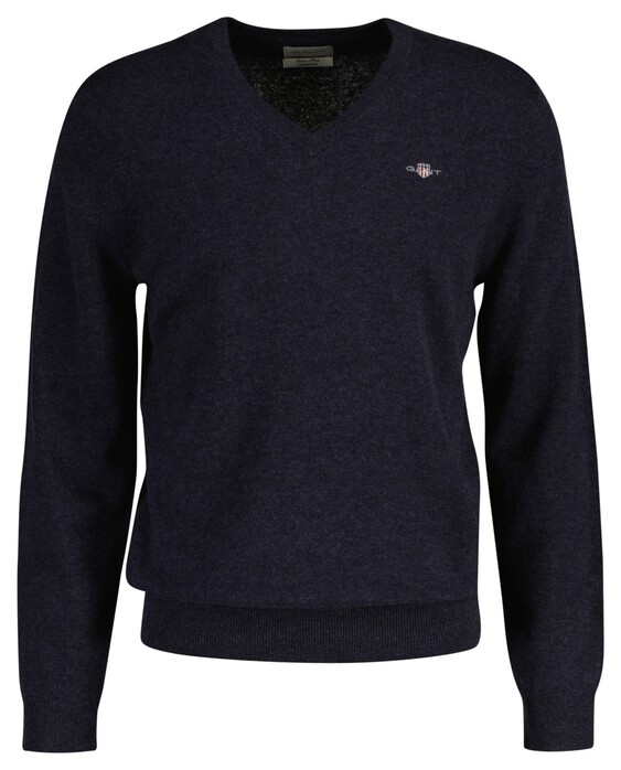 Gant Extrafine Lambswool V-Neck Trui Dark Navy Melange