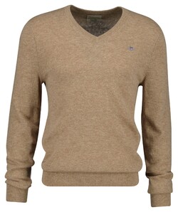 Gant Extrafine Lambswool V-Neck Trui Dark Sand Melange