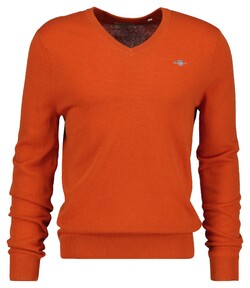 Gant Extrafine Lambswool V-Neck Trui Deep Orange