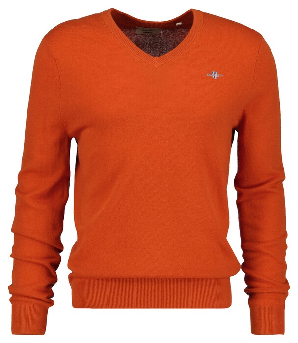 Gant Extrafine Lambswool V-Neck Trui Deep Orange