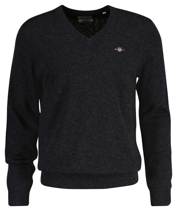 Gant Extrafine Lambswool V-Neck Trui Donker Grijs