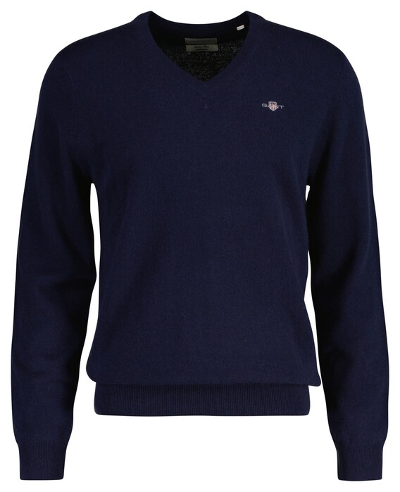 Gant Extrafine Lambswool V-Neck Trui Marine