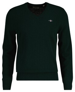 Gant Extrafine Lambswool V-Neck Trui Tartan Green