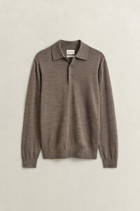 Gant Extrafine Merino Wool Polo Collar Trui Dark Hazelnut Melange