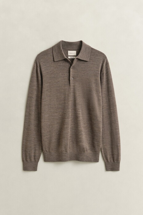Gant Extrafine Merino Wool Polo Collar Trui Dark Hazelnut Melange