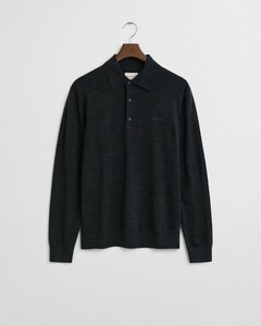 Gant Extrafine Merino Wool Polo Collar Trui Donker Grijs